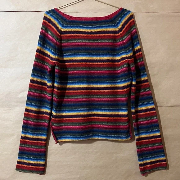 Vintage Abercrombie Stripe Tie Neck Sweater Flare Sleeve Cotton Wool Y2K Size L - Picture 10 of 14